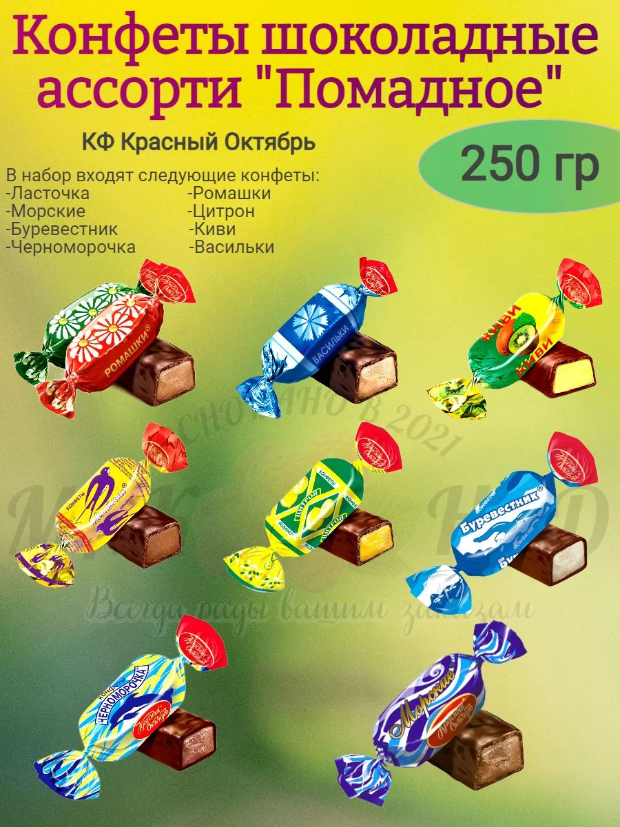 Конфеты шоколадные ассорти "Помадное", 250 гр