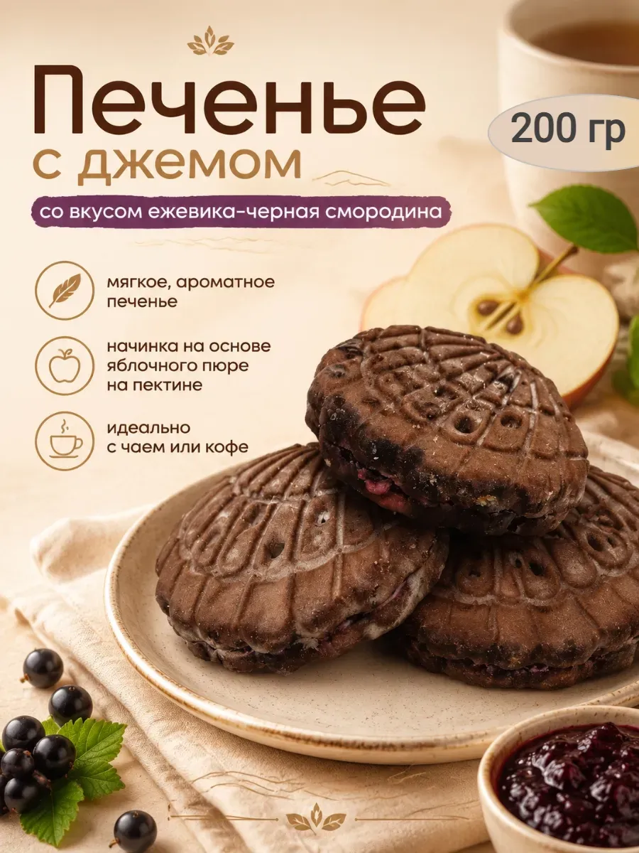 Печенье с джемом,ежевика-черная смородина,200гр