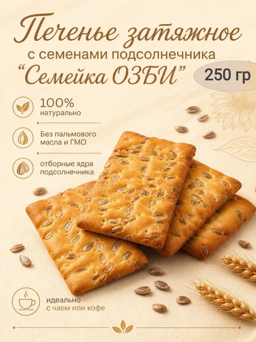 Печенье затяжное с подсолнечником,250гр