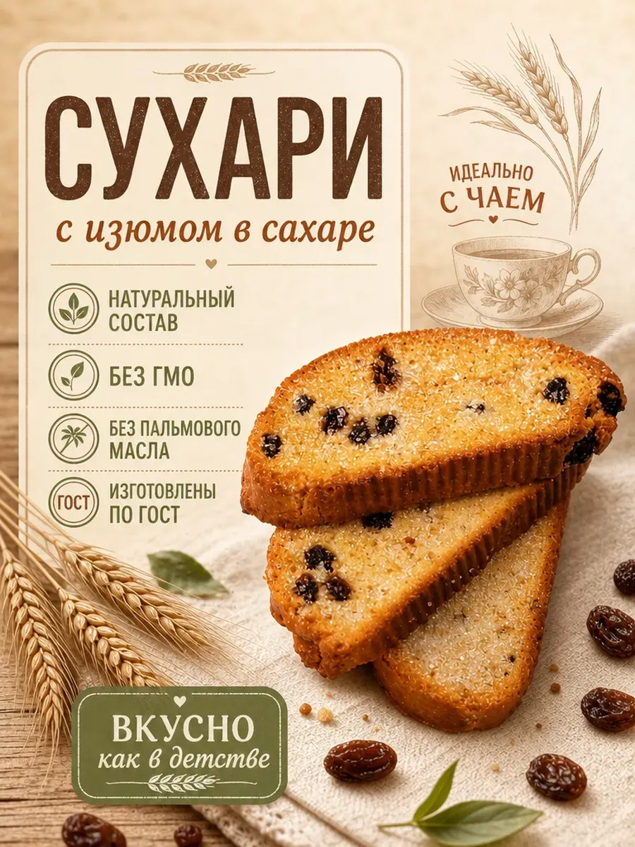 Сухари с изюмом в сахаре "Семейка Озби",250гр