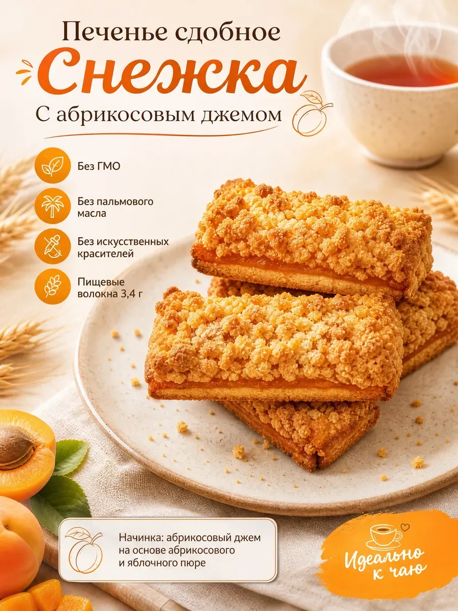 Печенье "Снежка" с абрикосовым джемом,200гр