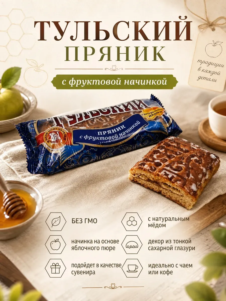 Пряник "Тульский" с фруктовой начинкой,3х130гр