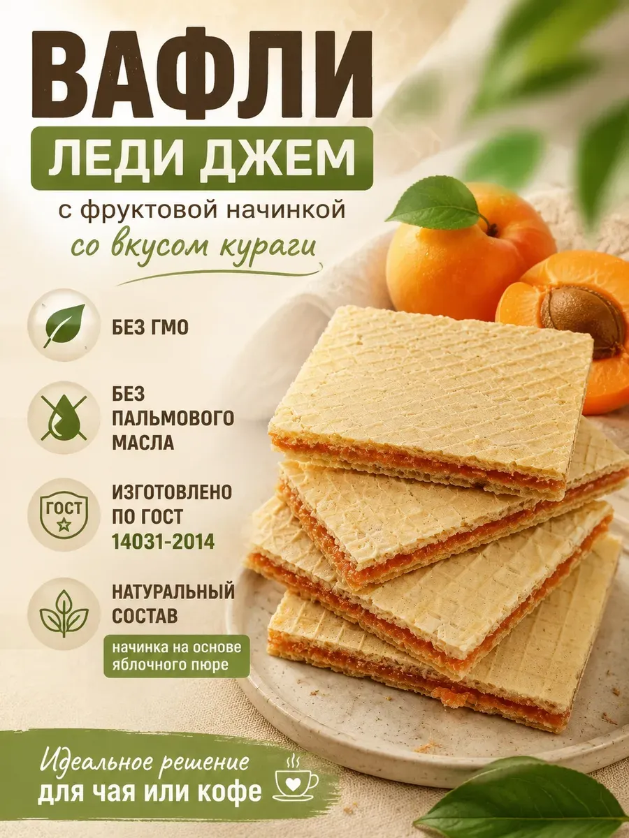 Вафли "Леди Джем"с фруктовой начинкой, курага