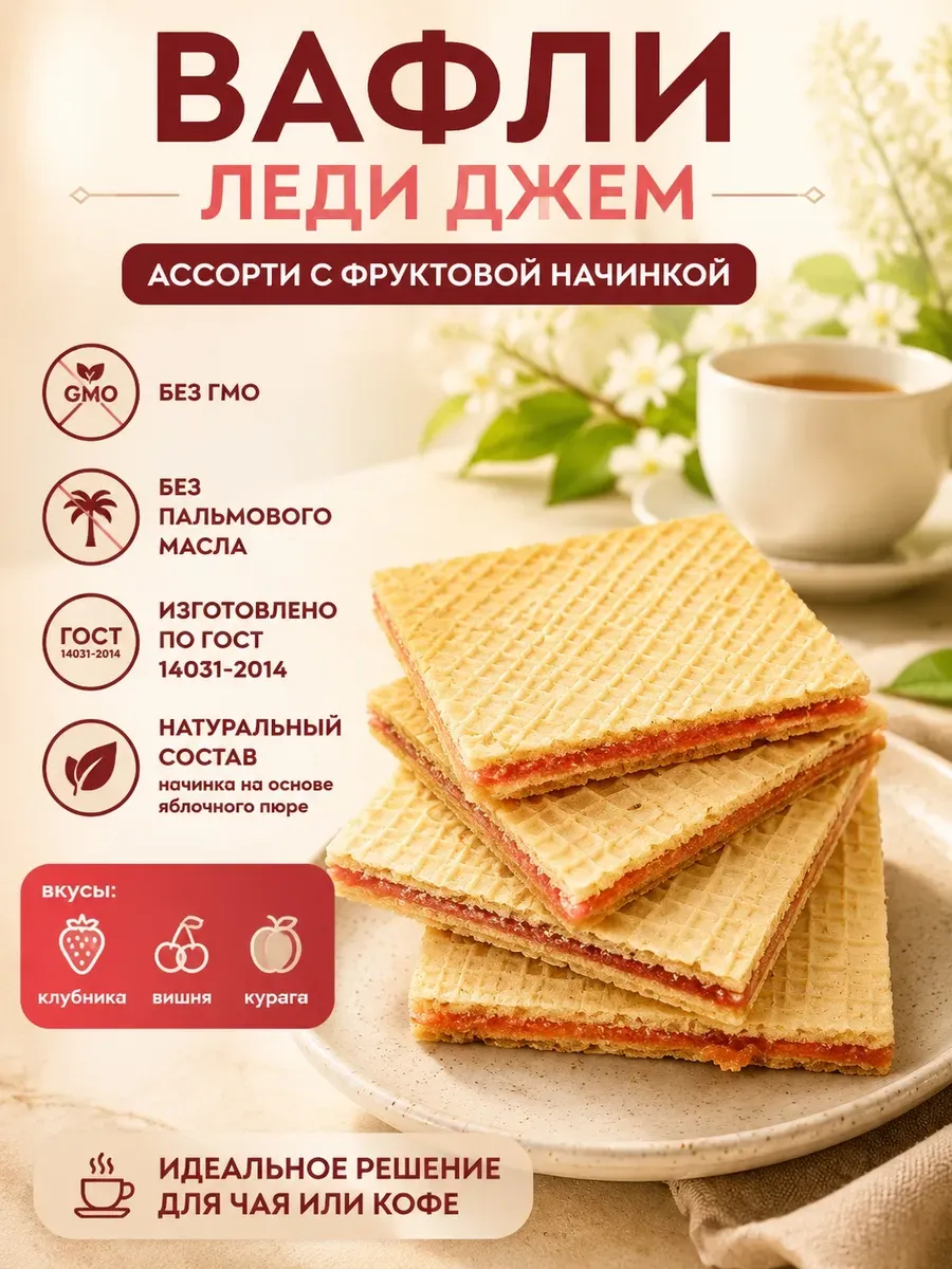 Вафли "Леди Джем"с фруктовой начинкой, ассорти