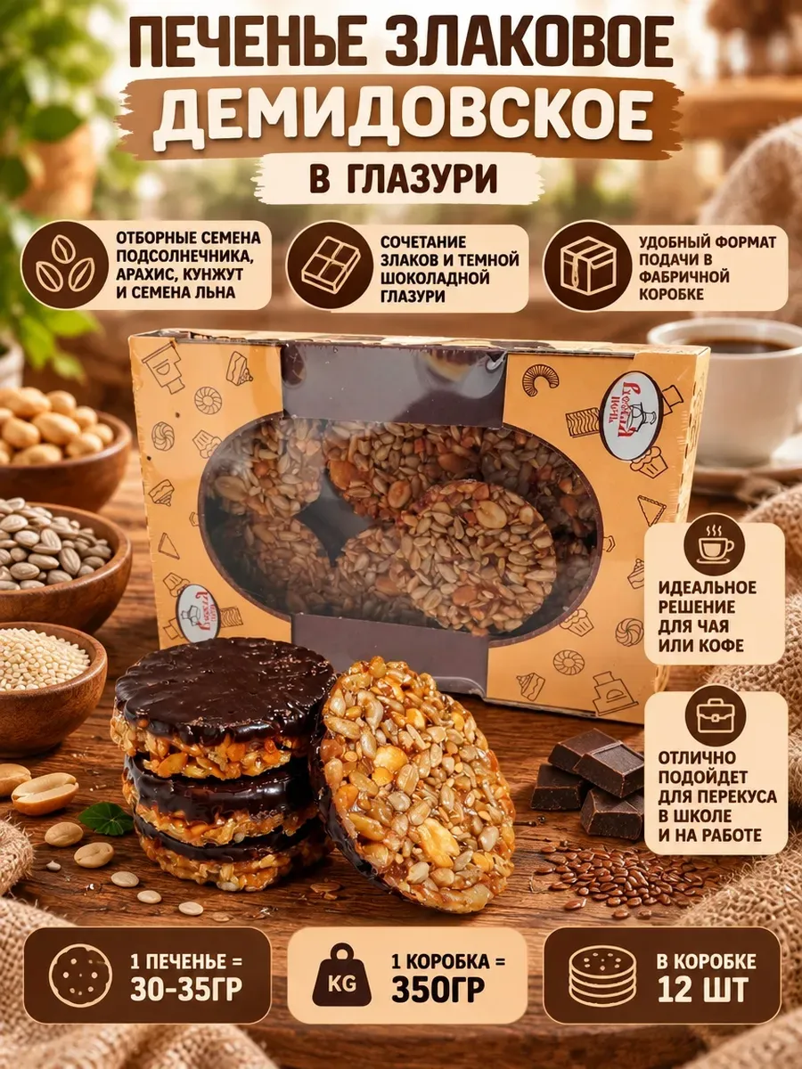 Печенье злаковое "Демидовское"глазированное,350гр